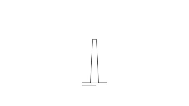 Minimalist Line Art Animation of an Industrial Chimney Tower on a White Background, Clean Motion Graphics for Web and UI Design.