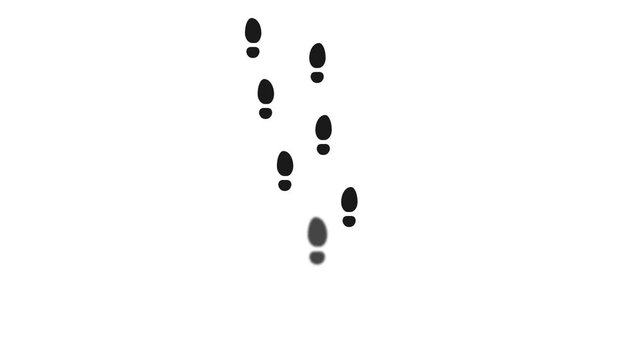 Minimalist Animation of Black Shoe Footprints Walking Across an Isolated White Background