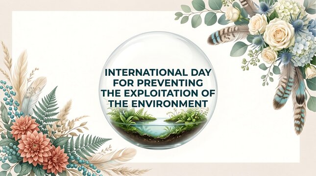 International day for preventing environment exploitation poster with terrarium and flowers