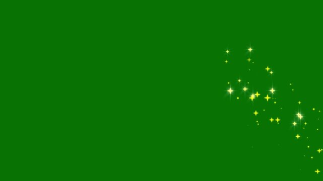 Luxury golden glitter sparkle animation, glowing fairy dust trails and golden twinkling particles, forming festive star tail effects and cinematic overlay visuals on a green screen in 4k