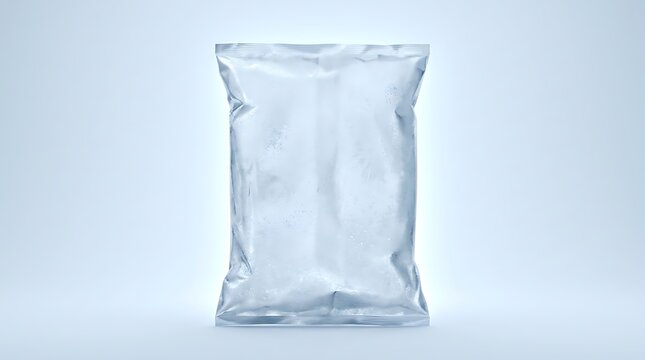 Empty silver foil snack food bag mockup for potato chips or candy packaging design template presentation. frosty product wrapper
