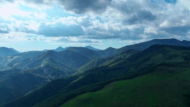 Drone aerial photography of mountain landscapes. Nature, environment, forests, mountain ranges, spectacular views, panoramas, views, adventure, challenges, SDGs, beautiful