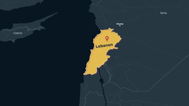 Clean dark theme animated locator map highlighting Lebanon in the Middle East for geography, education, travel, documentary and geopolitical reference content