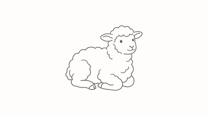 Obraz premium Charming minimalist line art illustration of a gentle baby lamb resting calmly, perfect for cute farm animal icons, educational content, or sweet graphic design projects