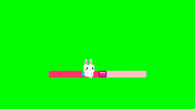 A kawaii pixel art bunny physically pushing a progress block across a loading bar, featuring cute pink UI elements on a greenscreen background. Perfect for cute games, streams, vtubers, and playful ap