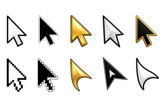Set of various computer mouse cursor arrow icons isolated on a