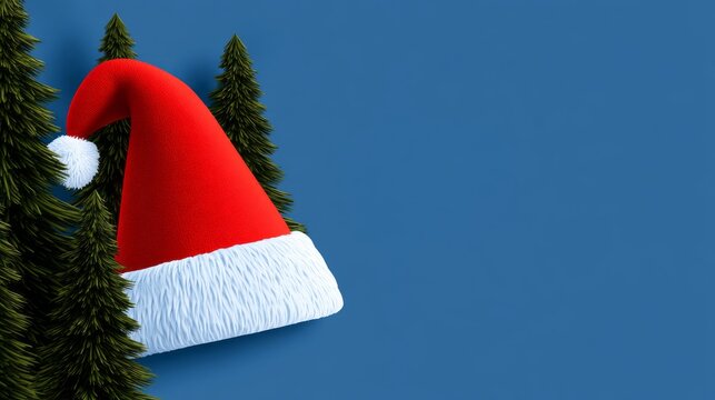 Christmas background with red santa hat, festive holiday decoration, winter celebration concept, seasonal christmas atmosphere, cozy traditional holiday design with copy space
