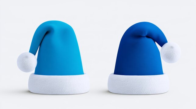 Cyan and blue christmas hats set isolated on white background, festive winter holiday santa caps collection for christmas celebration, seasonal decoration, party costume and new year concept