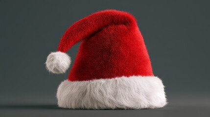 Fototapeta premium Santa claus hat with classic red and white design for christmas holiday celebration, festive winter season decoration, merry christmas concept and seasonal cheercomposition