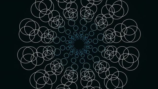 Abstract geometric pattern with overlapping circles on dark background