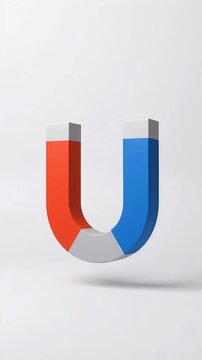 3D illustration of a red and blue horseshoe magnet floating against a clean white background