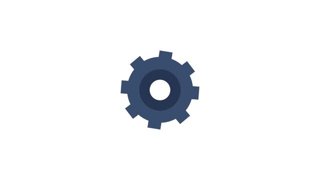 Flat vector animated dark blue mechanical gear rotating continuously