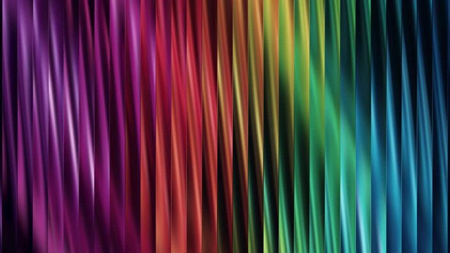 Abstract background with vertical stripes and diagonal light rays in a vibrant gradient of red, orange, yellow, green, and blue colors