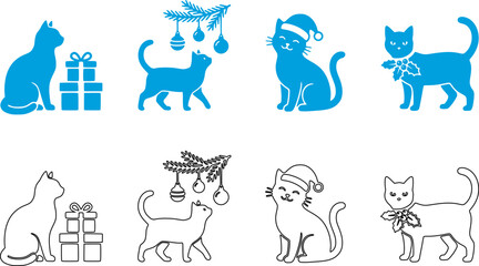 Obraz premium Collection of stylized cat silhouettes in various poses and color schemes
