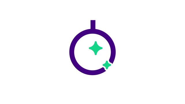Hanging disco ball icon with green sparkling stars in a purple outline for nightlife party dance club entertainment celebration and event concepts