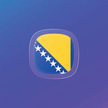 Bosnia and Herzegovina national flag glass icon. Rounded app button template with glassmorphism and translucent effect, patriotic colors for graphic design, travel mobile app, web art