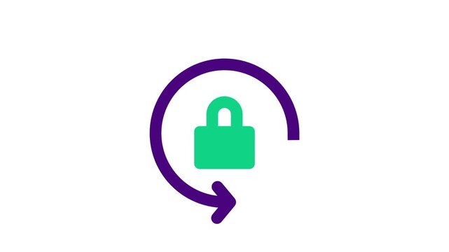 Secure padlock icon with a circular refresh arrow in purple and green for password reset data protection privacy backup and cyber security concepts