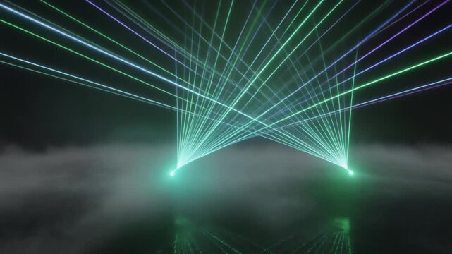 Green Laser Beams Through Smoke, Abstract Futuristic Technology Background