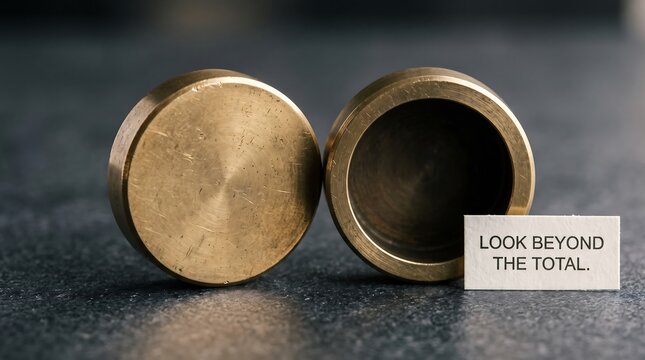 Two round metal containers with a business quote card