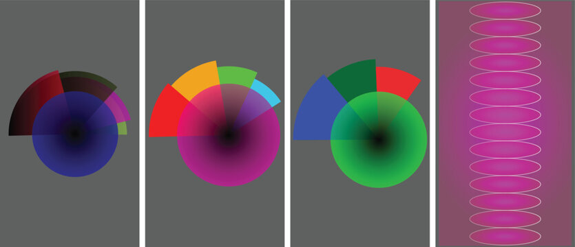 Abstract Colorful Chart and Radial Pattern Vector Set - Infographic Circular Segments and Pink Ellipse Stack
