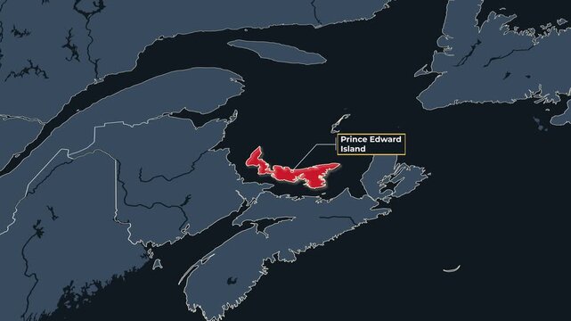 Animated map of Prince Edward Island, Canada, highlighting the province, Animated map of Prince Edward Island, Canada, highlighting the province boundary and location within Canada