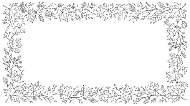 A delicate hand drawn botanical frame evoking autumnal gratitude and the spirit of thanksgiving celebrations perfect for invitations