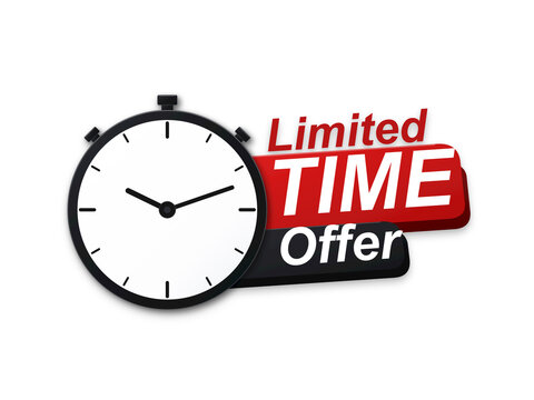 A promotional graphic featuring a stopwatch icon with text reading limited time offer isolated on transparent background