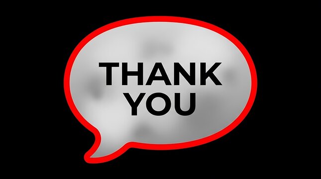 A vividly bright neon sign illuminates the words thank you presented inside a classic speech bubble shape against a solid black backdrop