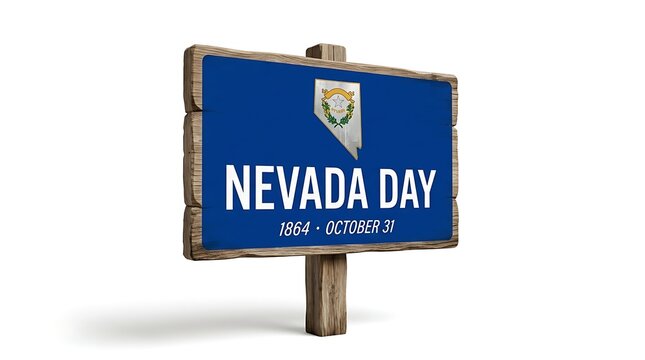 Nevada day wooden sign with state flag on white background