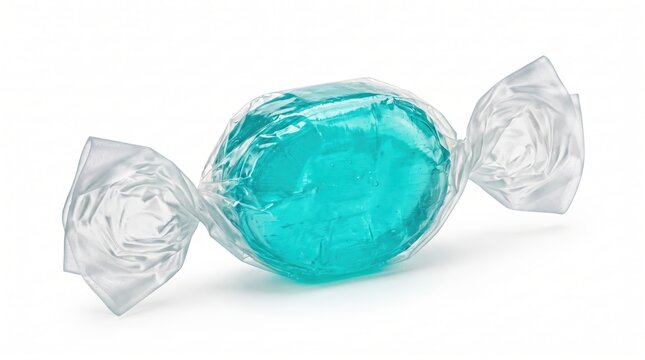 blue hard candy wrapped in plastic foil