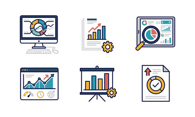 Obraz premium Collection of colorful business data analysis charts and graphs for presentations