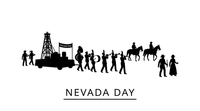Nevada day silhouette parade with marching band and horses