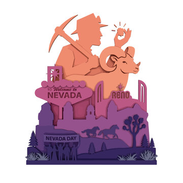 Nevada day celebration vector with miner and bighorn sheep