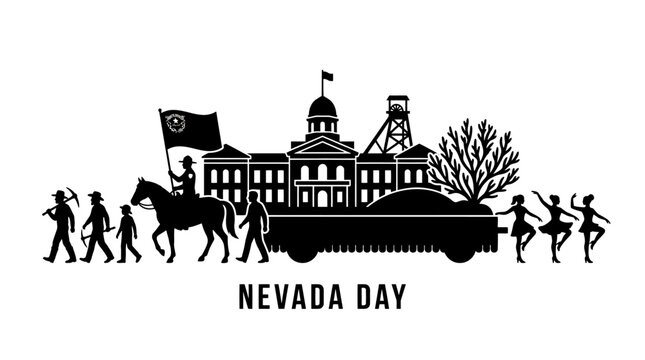 Nevada day parade silhouette with miners and dancers