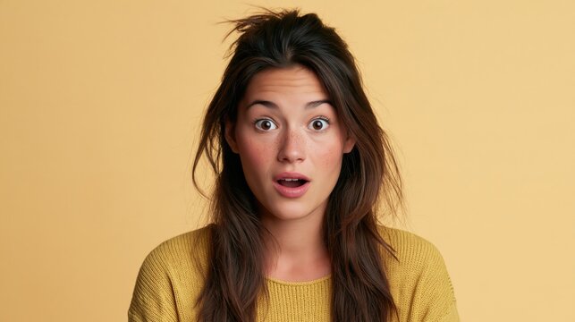 Portrait of a young woman with a surprised and shocked expression