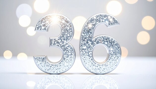 Silver Glitter Number 37 with Sparkling Bokeh Background
