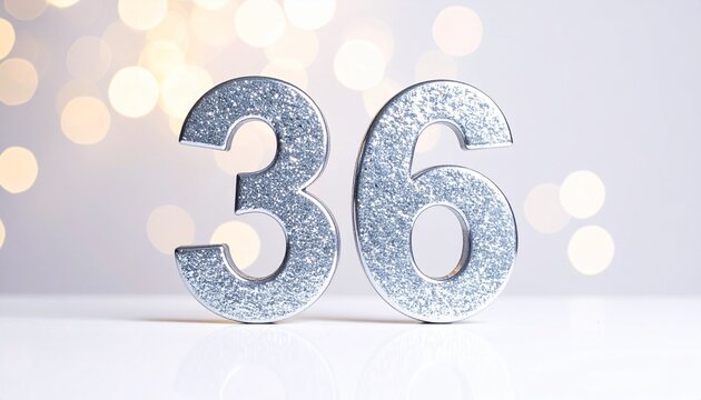 Silver Glitter Number 37 with Sparkling Bokeh Background