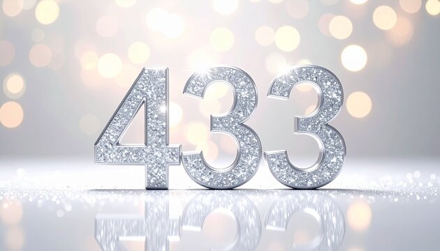 Silver Glitter Number 433 with Sparkling Bokeh Background