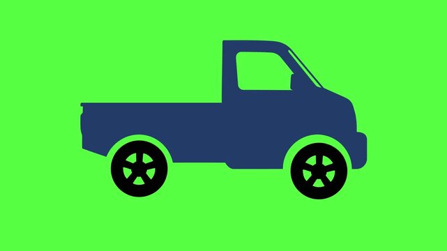  Dark Blue Cartoon Pickup Truck on Green Screen Background