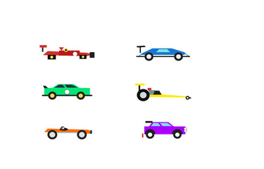 Obraz premium Motorsport race cars icon set bundle, racing vehicles collection flat design vector illustration