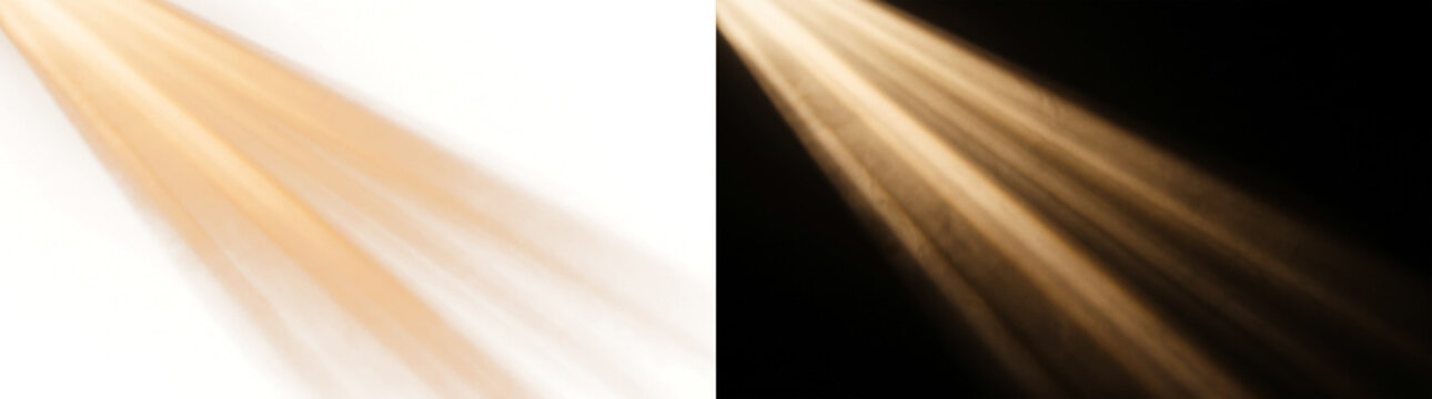 Dramatic Golden Light Shafts and Sunbeams Piercing Through Dark Hazy Atmosphere, Cinematic Volumetric Lighting Background for Creative Overlays, Compositing, and Design.