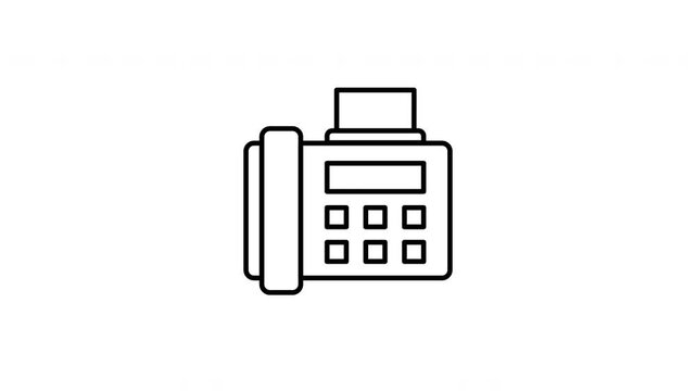 Fax Machine with Handset and Keypad Outline Icon on White Background