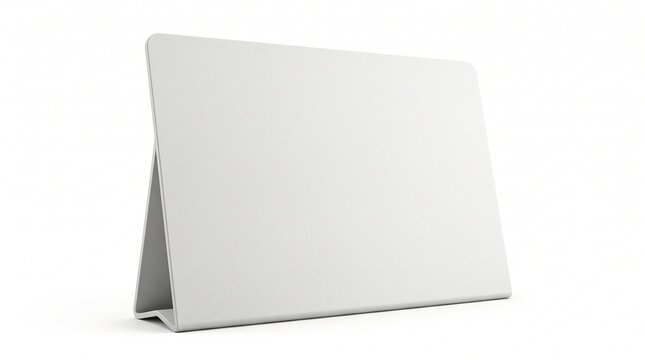 A blank white desktop tent card or table menu holder, isolated on a white background, for restaurant branding, and promotional information