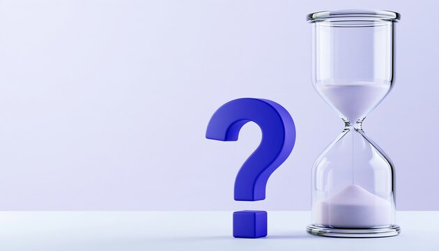 Hourglass and blue question mark representing deadline uncertainty