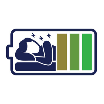 Person Sleeping with Battery, Symbol people rest and recovery icon, low charge person, Logo design vector.