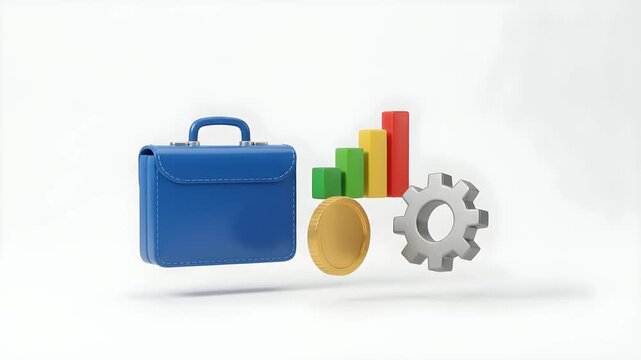 3D Business Icons Set White Isolated Illustration for Modern Financial Concept 4K Video	