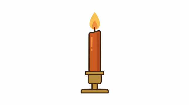 Thanksgiving candle with lit flame in brass candlestick holder vector illustration in cartoon style
