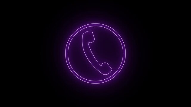 Animated neon pink colar full phone call icon showing an incoming call notification on dark background. Technology phone calling icon animation 4k motion video.