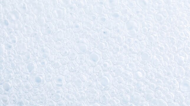 Soft white foam bubbles, macro texture of soap suds, clean cosmetic lather background, abstract hygiene and skincare surface