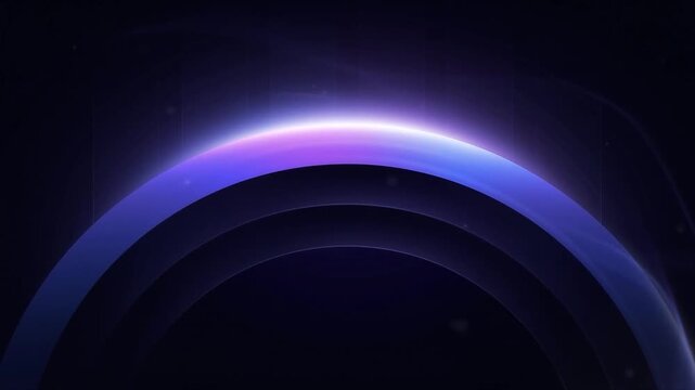 Abstract purple glowing light arches forming digital horizon movement dynamic energy beams flowing across dark cosmic space motion effect.